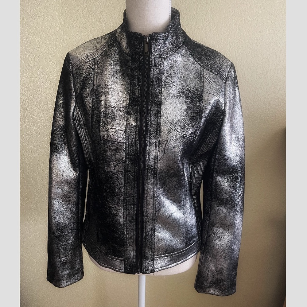 Rebecca Elliot Black/Silver Moto Jacket Size: Small